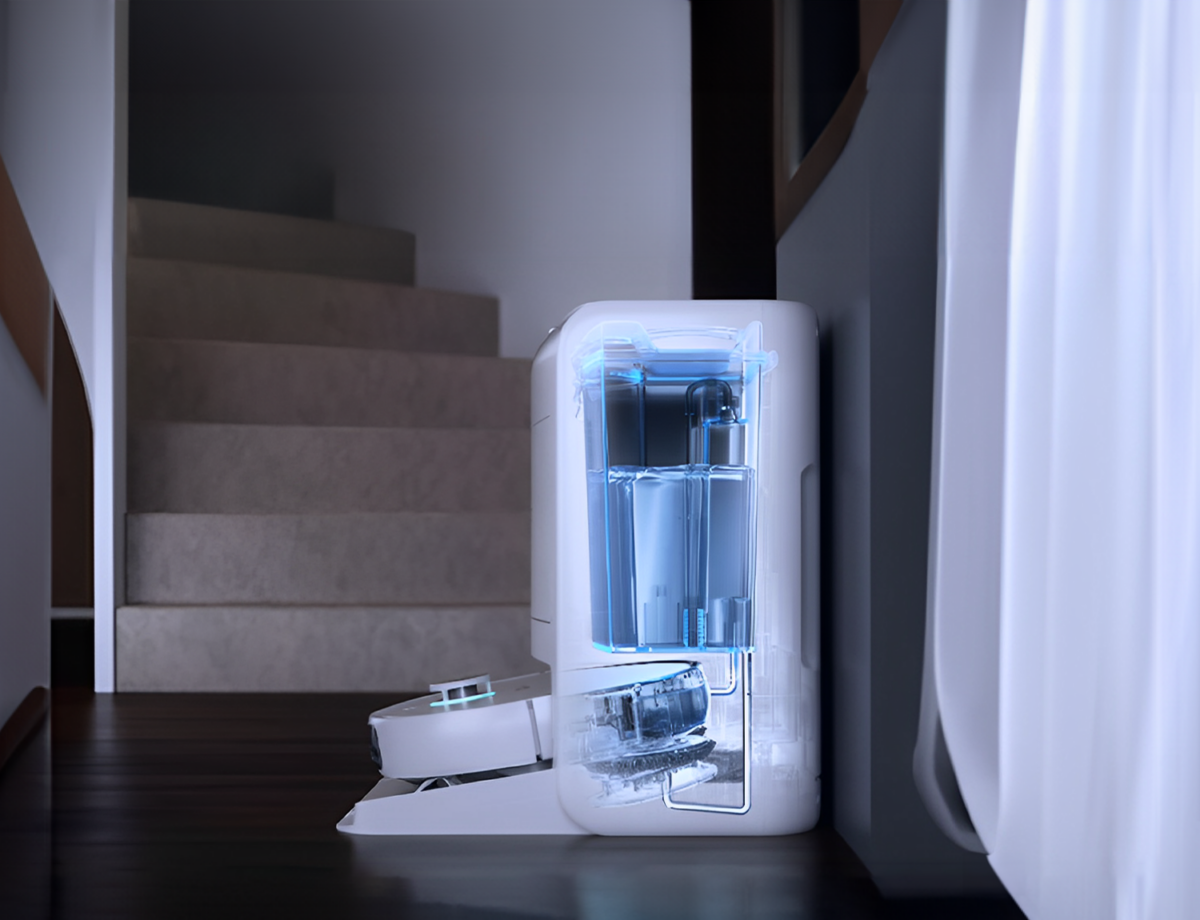 EZVIZ RS2 Robo vac in docking station side view internal