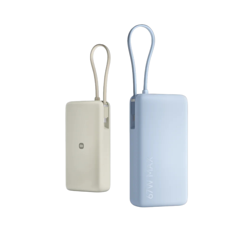 Xiaomi 20000mAh power bank featuring a built-in USB-C charging cable