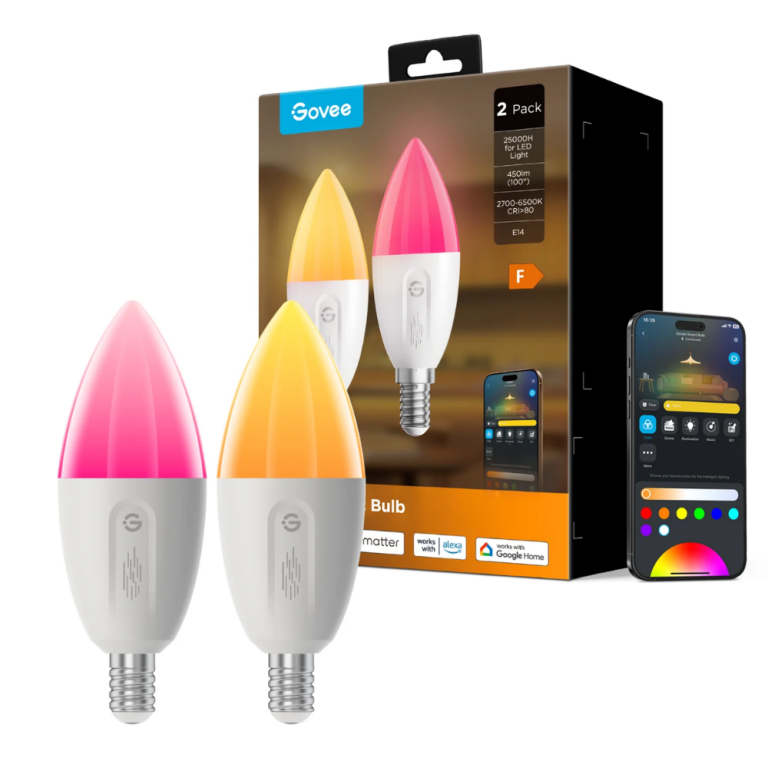 Govee Smart E14 RGBWW dimmable LED light bulbs with colour-changing smart lighting
