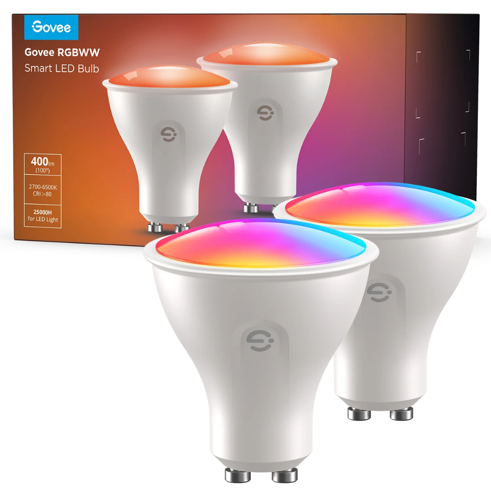 Govee RGBWW Smart Light Bulbs GU10 Govee RGBWW Smart Light Bulbs with GU10 base and colour-changing LED lighting
