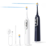 Soocas NEOS II 2-in-1 electric toothbrush with integrated water flosser in Pearl White and Dark Violet