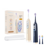 Soocas NEOS II Ultra 3-in-1 electric toothbrush with water flosser in Champagne Gold and Midnight Blue