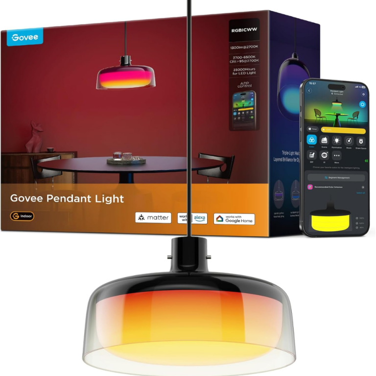 Govee RGBICWW smart pendant light with multicolour LED illumination