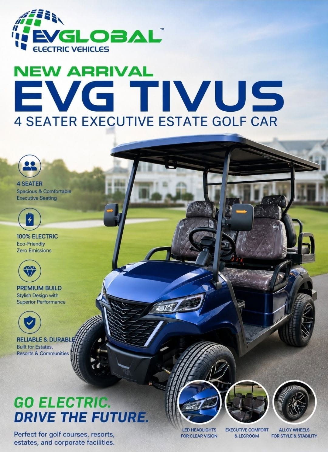 EVG Tivus Golf Cart EVG Tivus 4-Seater Lithium-Ion Electric Golf Cart - Image 1